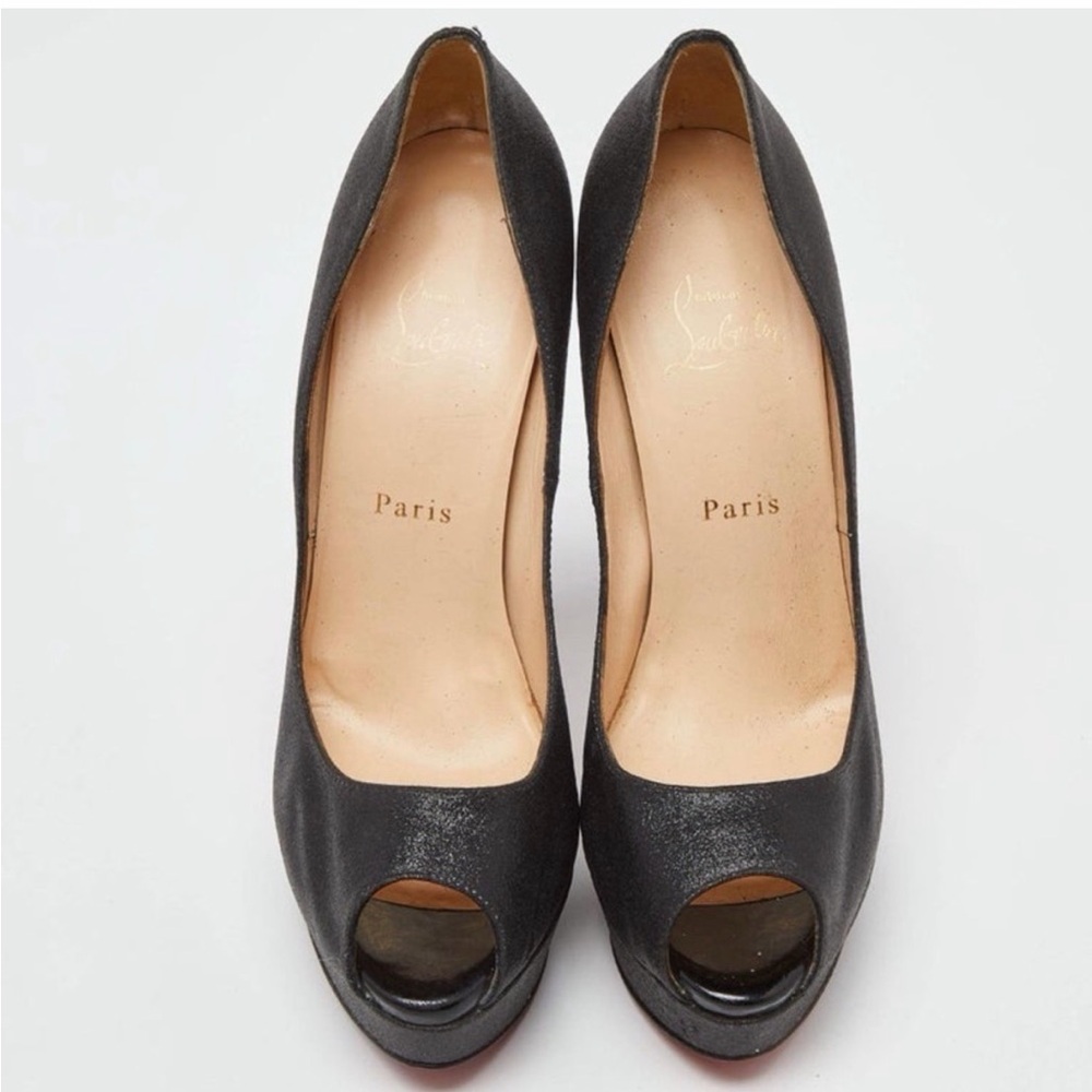 Christian Louboutin Black Peep-Toe Platform Heels size 7